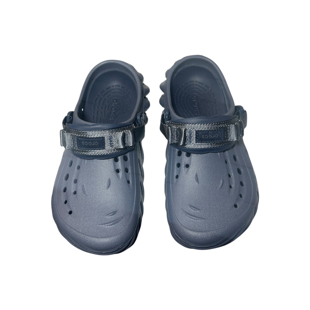 Crocs Echo Clog Blue Grey Sporty Molded Adjustable Strap Sandals Mens 6 Womens 8